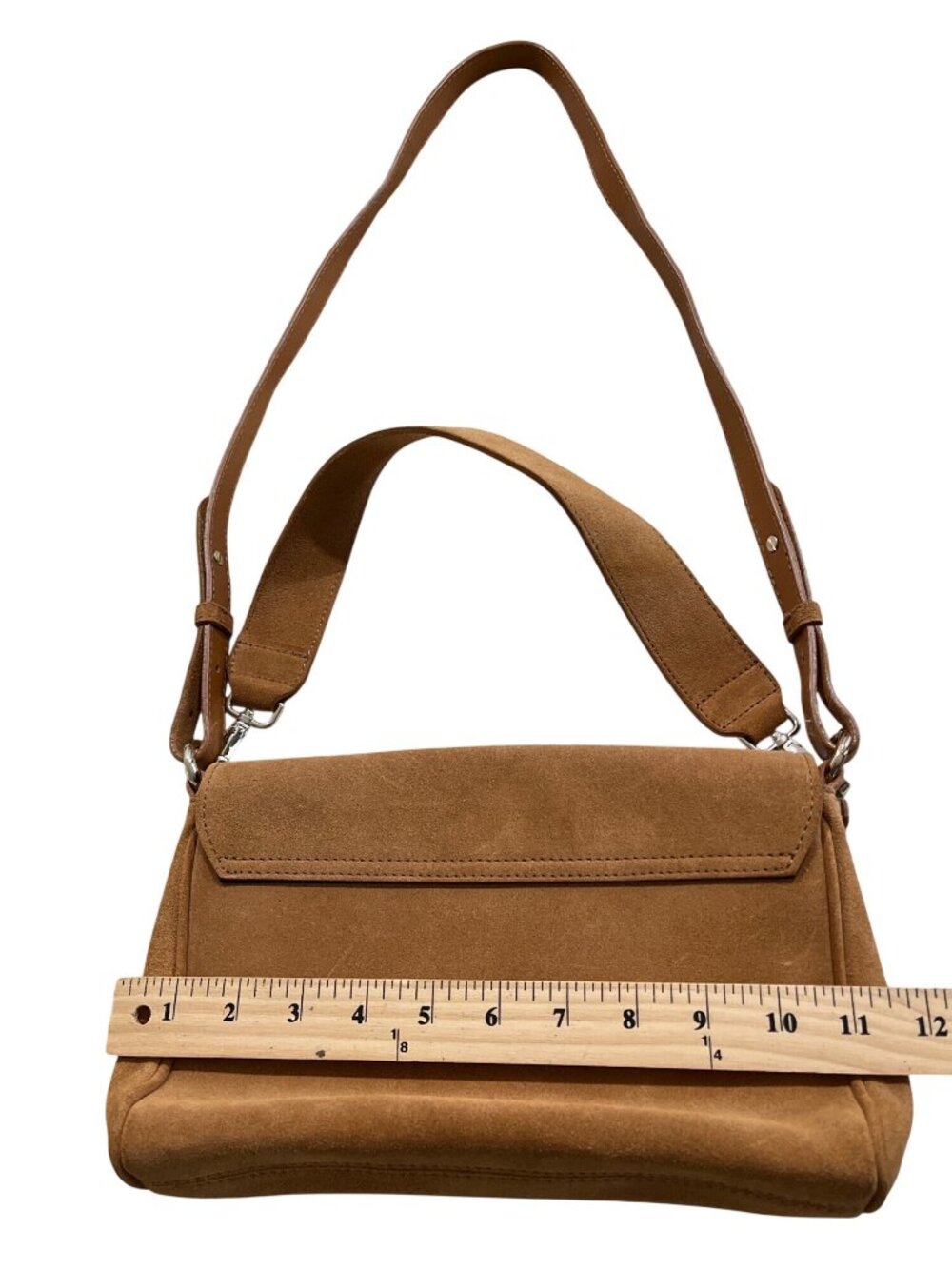 Anthropologie & Other Stories Folded Suede Shoulder Bag Clutch Tan Boho Leather - Picture 7 of 8